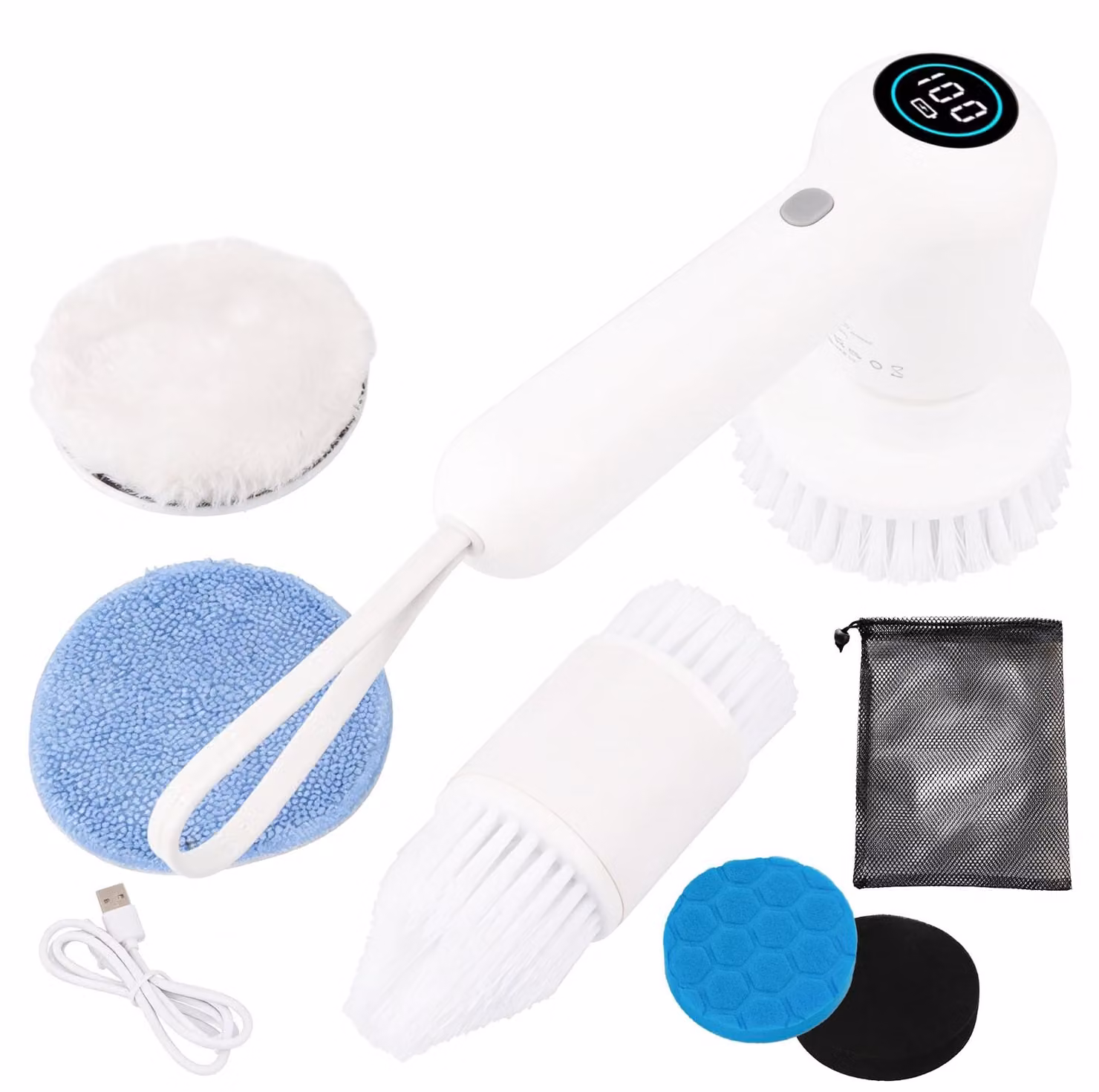 Spazzola elettrica multifunzione - 7 accessori - 2 velocità - Materiale: plastica e gomma - Funzionamento a batteria