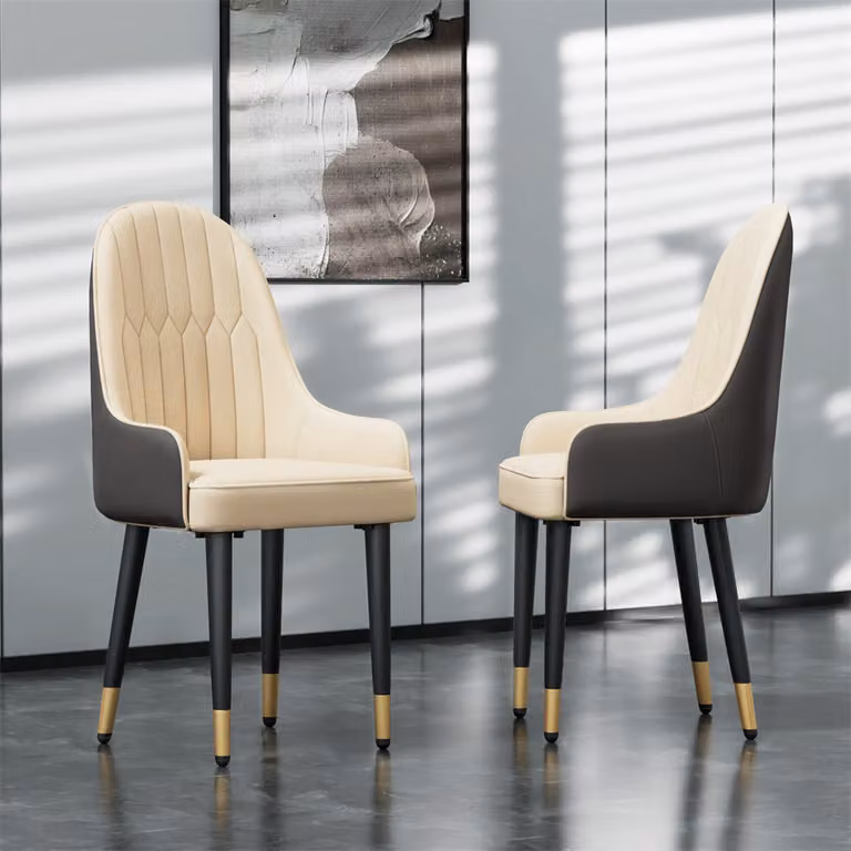 WISFOR set di 2 sedie da pranzo Sedie da pranzo Sedia imbottita con rivestimento in pelle traspirante, bianco crema+grigio