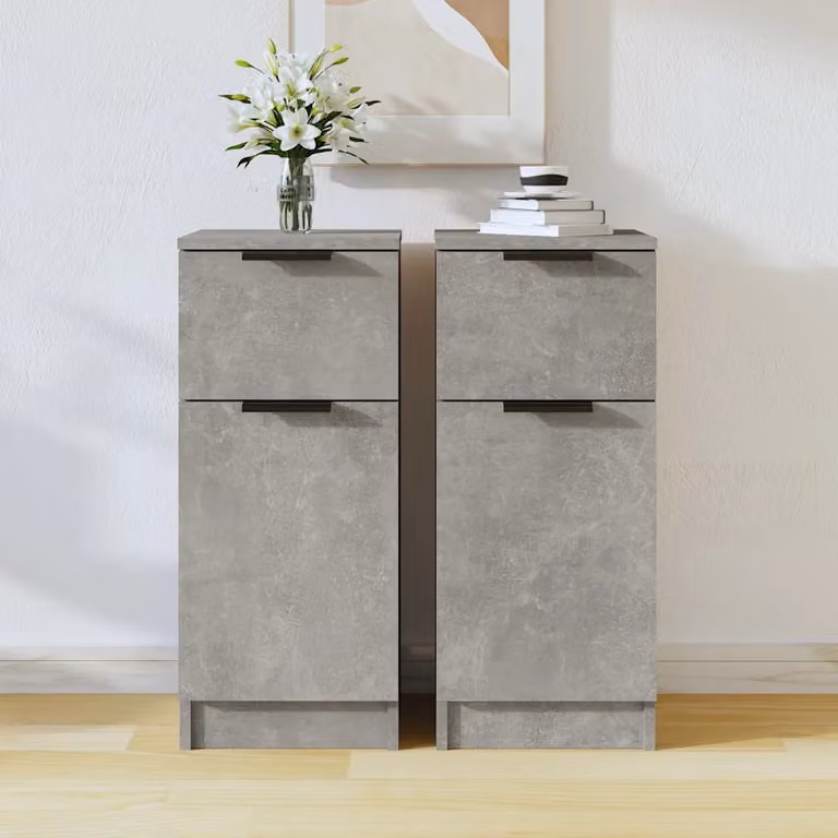 Set di 2 credenze vidaXL in legno multistrato e MDF, colore grigio cemento opaco, L/P/H: 30 x 30 x 70 cm