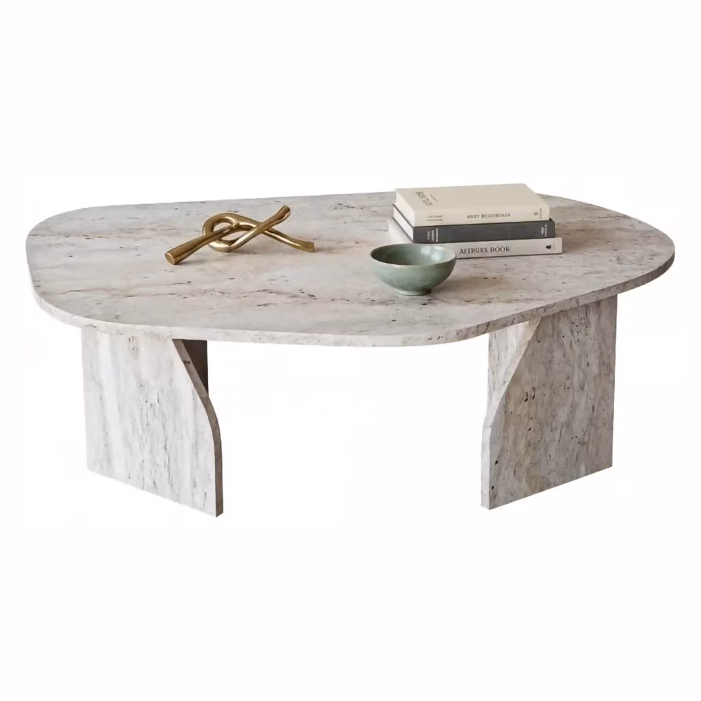 DMORA Tavolino da Salotto Ovale Moderno in Marmo Bianco L/P/H: 100 x 60 x 35 cm – 2