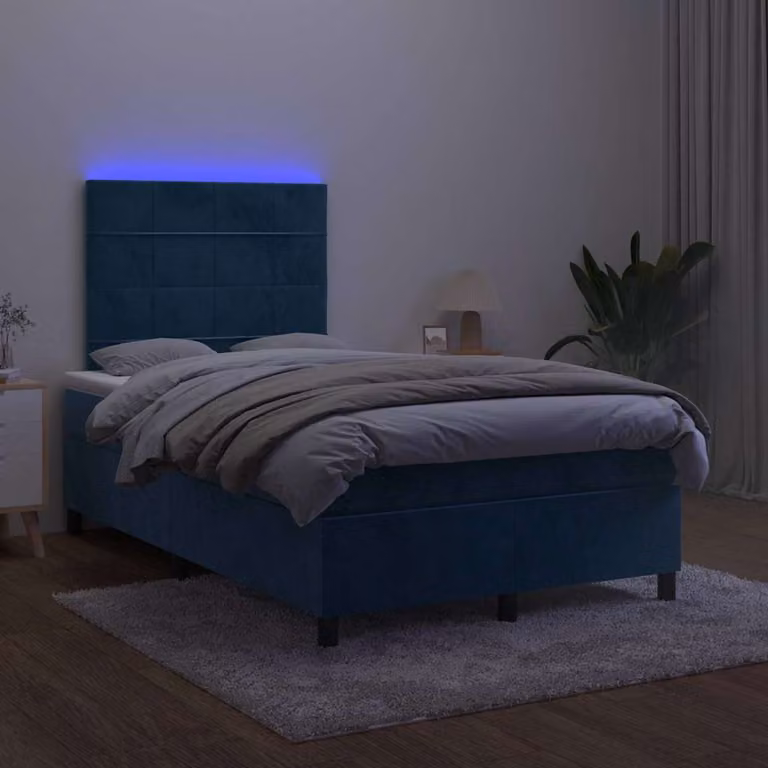 Letto Ibrido vidaXL in Velluto Blu con Illuminazione LED e Porte USB, L/P/H: 120 x 200 x 123 cm