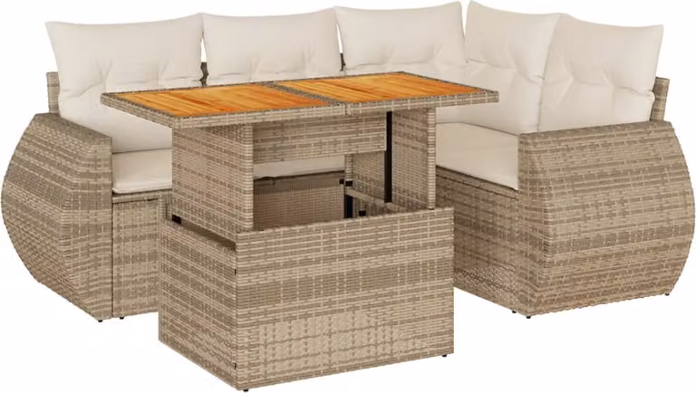 Set Divano da Giardino 5 pz con Cuscini Beige in Polyrattan