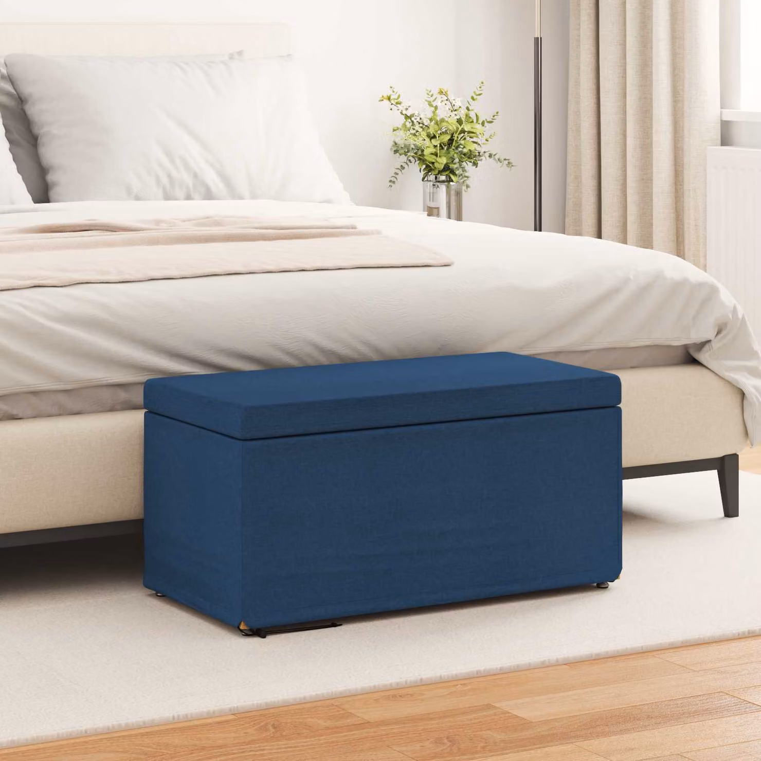 Pouf blu vidaXL in tessuto e legno con design minimalista L: 81 cm, P: 41 cm, H: 40 cm