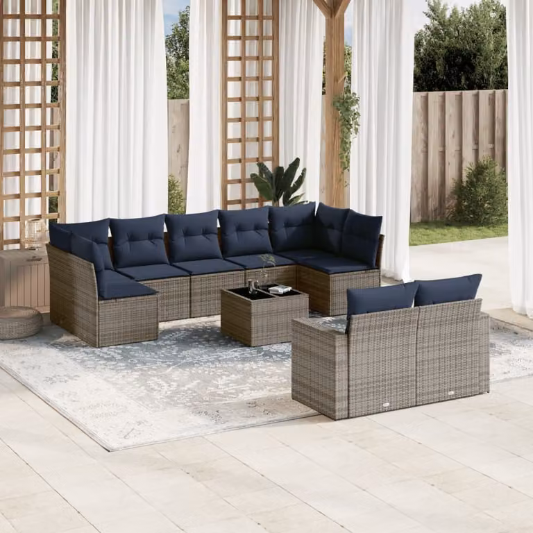 Maison Exclusive - Set Divani da Giardino 10 pz con Cuscini Grigio in Polyrattan