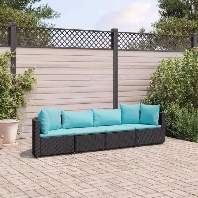 Set Divani da Giardino 4 pz con Cuscini Nero in Polyrattan 3308460