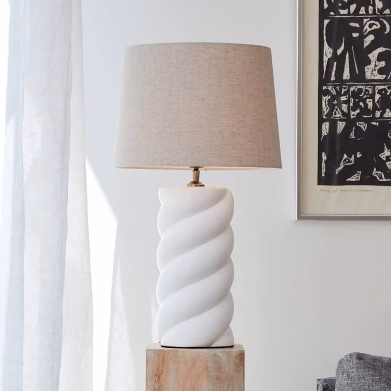 PR Home Lampada da tavolo Spin, Bianco / Opale, Soggiorno / Sala da pranzo, Tessuto / Stoffa / Seta, Lampada da tavolo