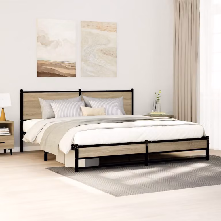 vidaXL Giroletto in Metallo e Legno Rovere Sonoma Marrone L: 183 cm, P: 213 cm