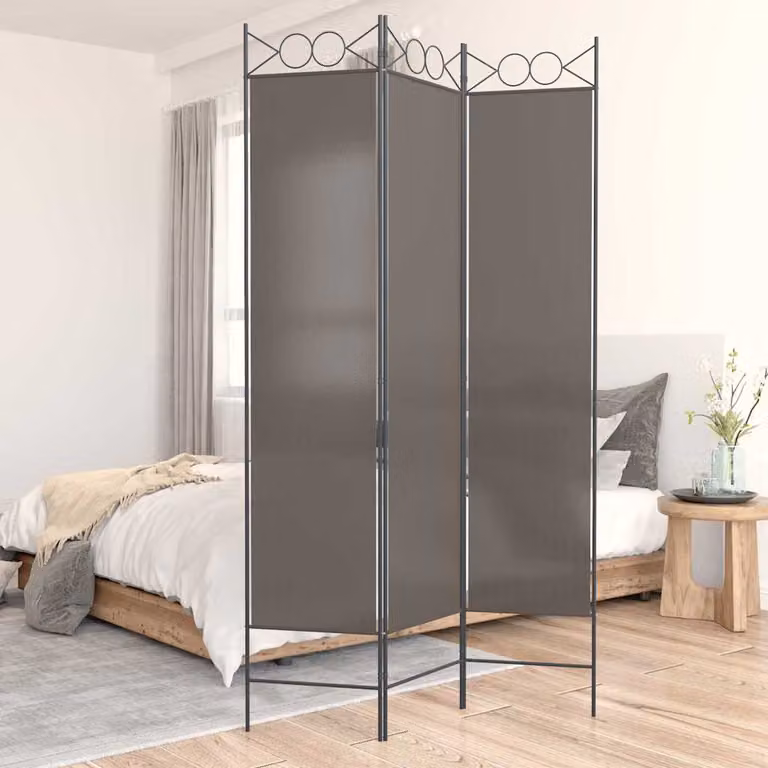 Divisorio a 3 Pannelli vidaXL in Tessuto e Metallo, Colore Antracite, L 120 cm x H 200 cm