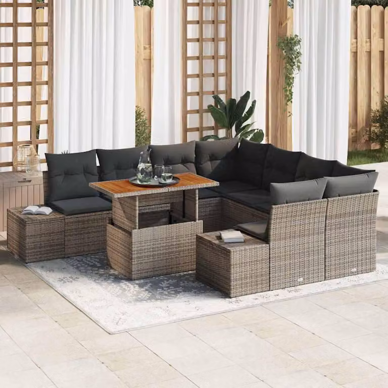 Maison Exclusive - Set da giardino composto da 9 pezzi, divano, colore grigio, materiale: rattan sintetico