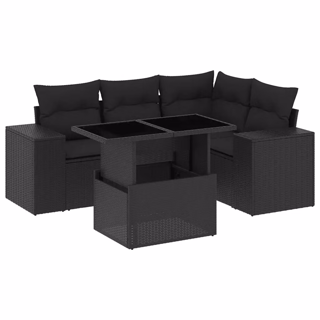 vidaXL Set Divani da Giardino a L 5 pz con Cuscini e Tavolino Nero – 2