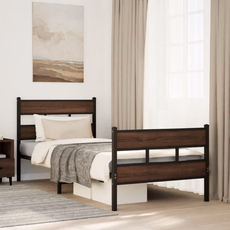 vidaXL Giroletto in metallo con testiera e pediera marrone L/P/H: 200 x 90 x 91,5 cm
