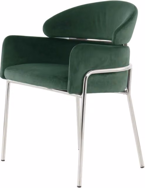 Sedia di design Elva in velluto verde e metallo argento