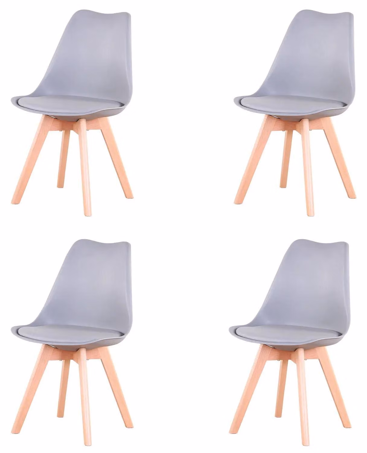 Sedie da pranzo - Set da 4 - Pelle finta, seduta imbottita, gambe in legno, design scandinavo moderno, 82×55×48 cm - Grigio