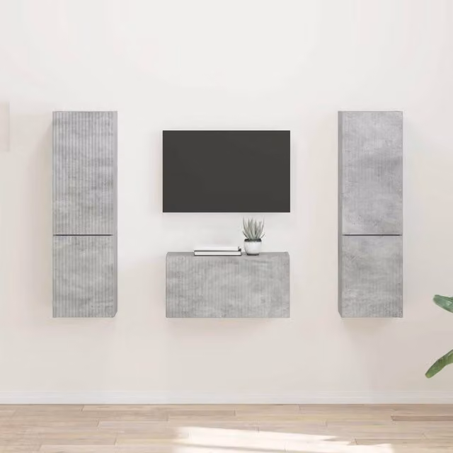 Set mobile TV 5 pz-Credenza per TV Grigio cemento Legno multistrato 760837