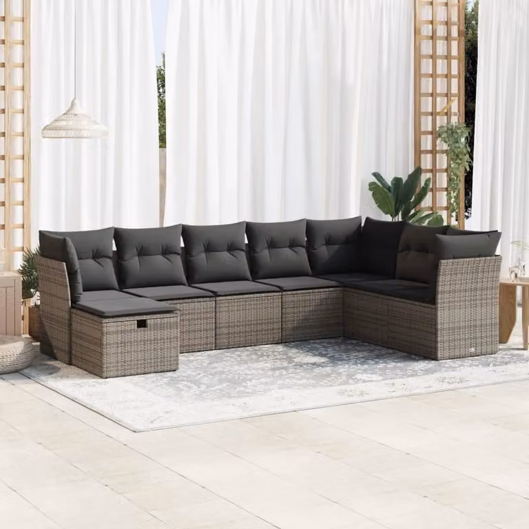 Maison Exclusive - Set da giardino 8 pezzi con cuscini grigio in polyrattan