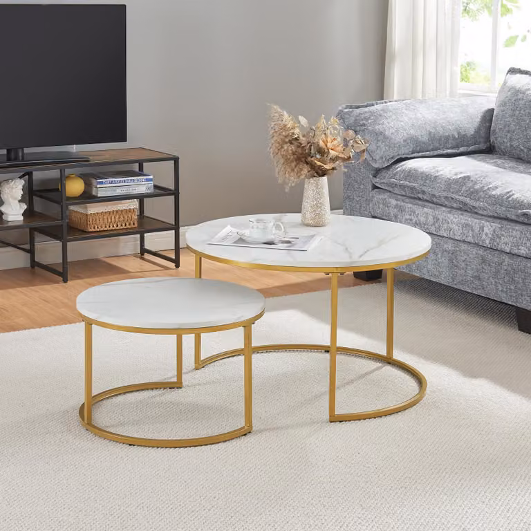 Set di 2 tavolini 'Christchurch' con struttura in metallo effetto marmo, bianco/oro