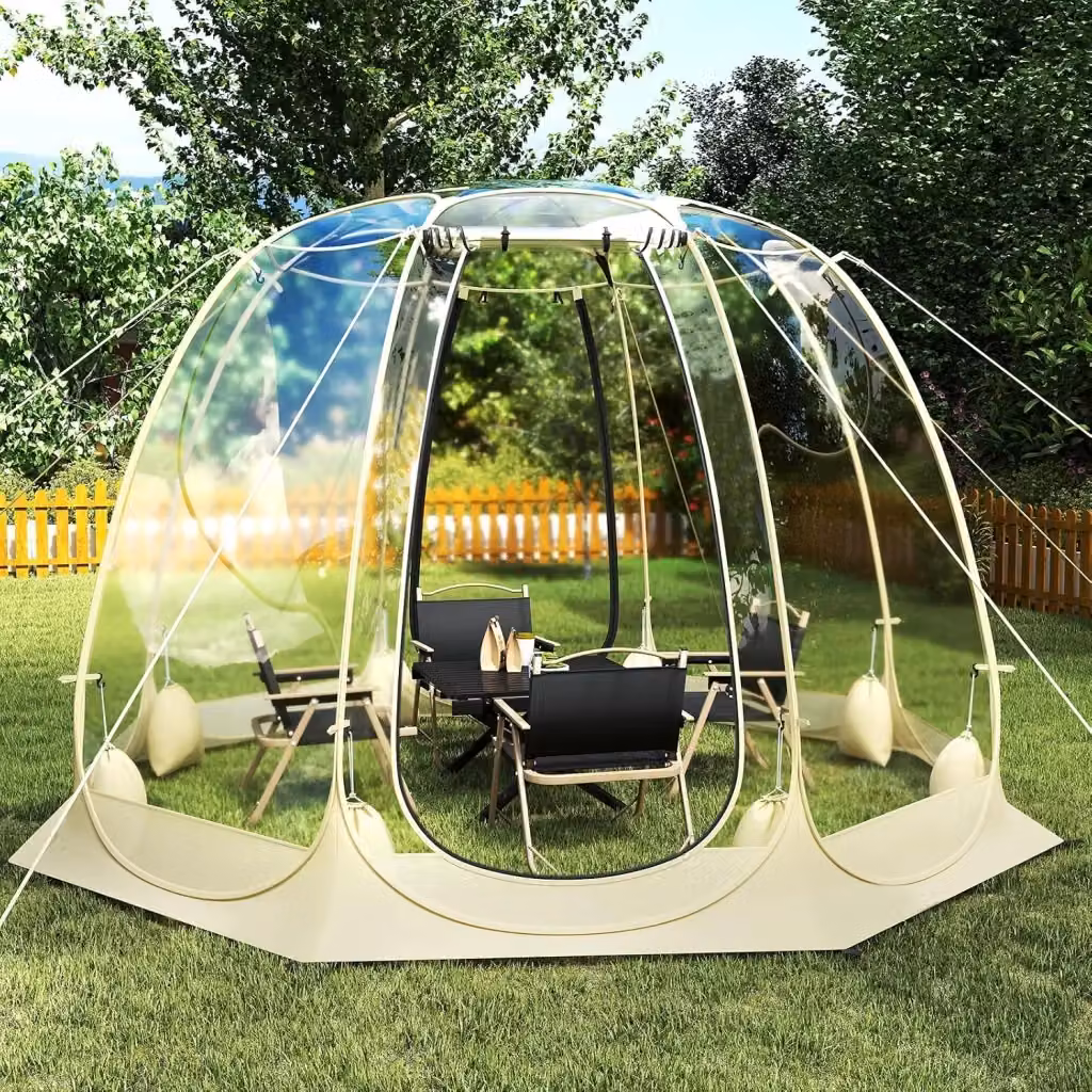 Tenda a Bolle Pop Up Costway Trasparente per 5-6 Persone, Igloo da Campeggio Impermeabile e Antivento in PVC con Struttura in Fibreglass – 2