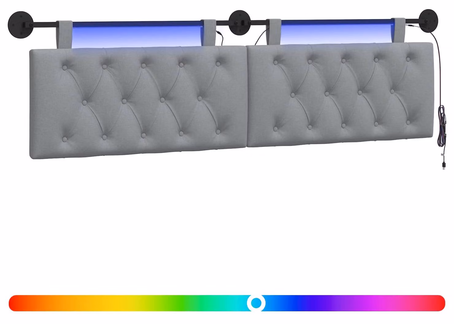 Testiera sospesa Con luce LED Grigio Chiaro Tessuto