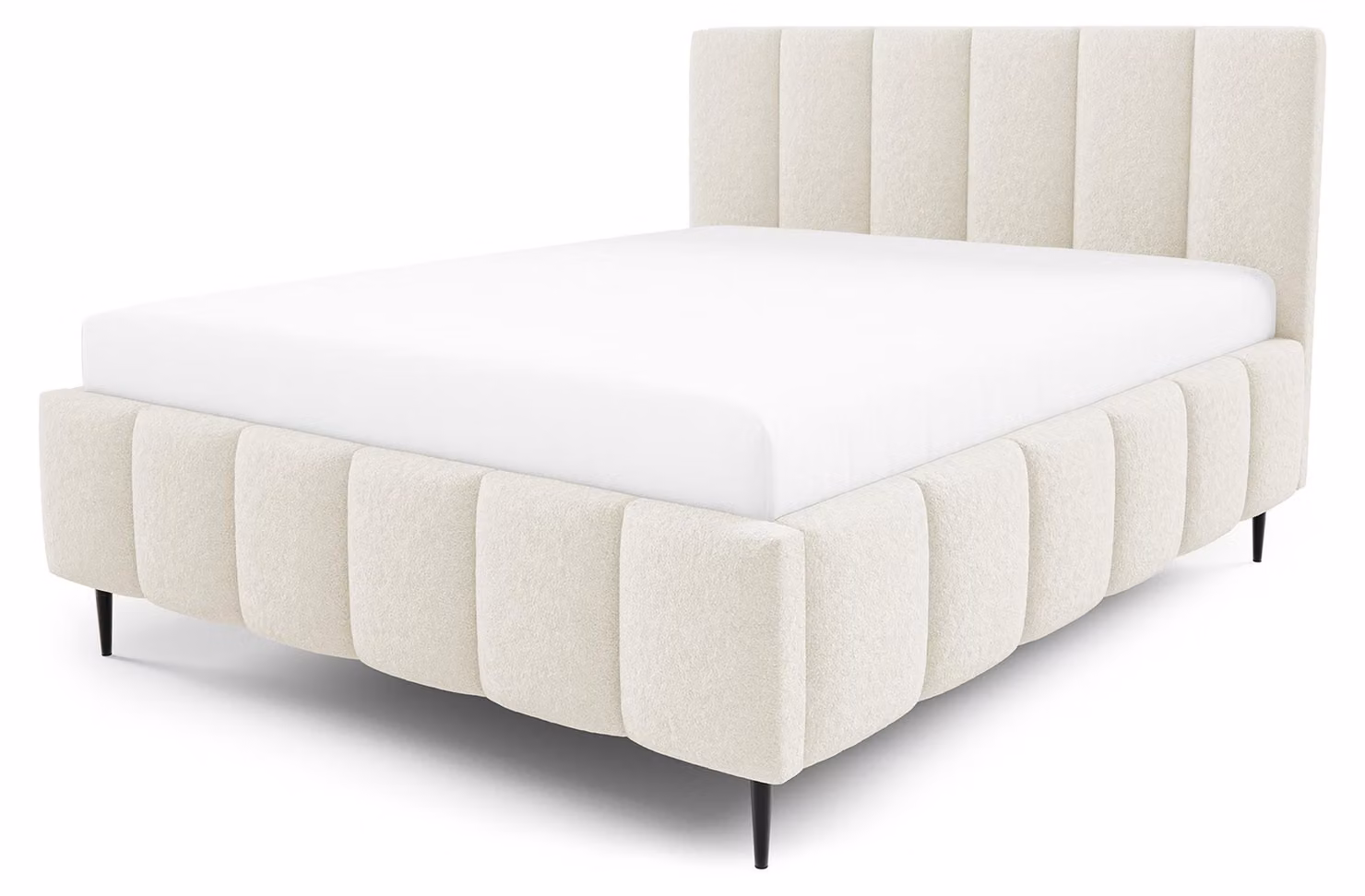 Letto imbottito con contenitore integrato, modello Nerom, colore avorio, dimensioni 180 x 200 cm