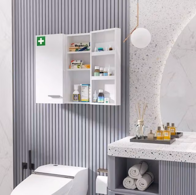 Armadio a muro per medicinali in acciaio bianco con 2 porte e 6 ripiani 55x18x60 cm