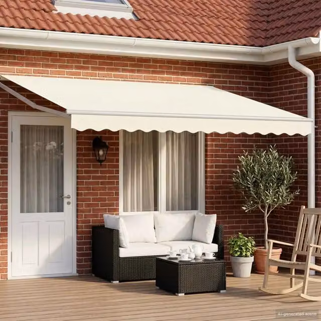 Tenda retrattile manuale con LED Crema e Bianco 5 x 3 m 3419323