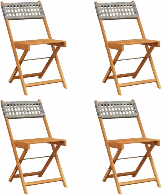 Sedie Giardino Pieghevoli 4 pz | Sedie da Esterno Grigie Polyrattan Legno Massello