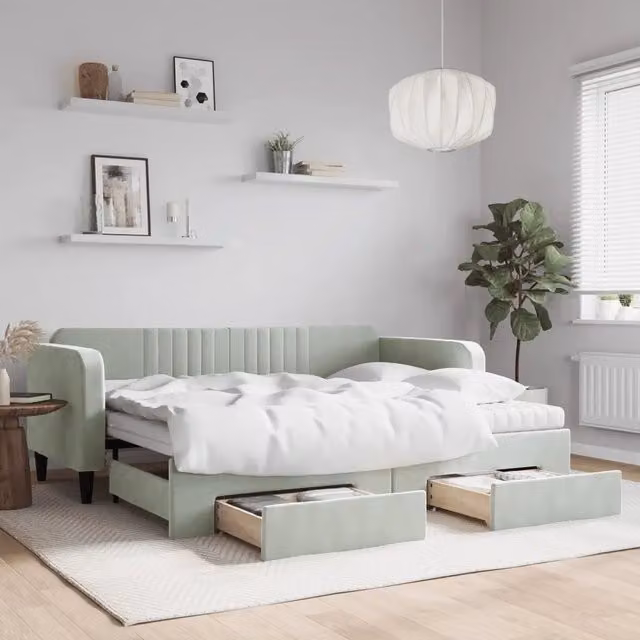 Divano Letto Estraibile con Cassetti vidaXL in Velluto Grigio L/P/H: 223 x 90 x 75 cm – 1