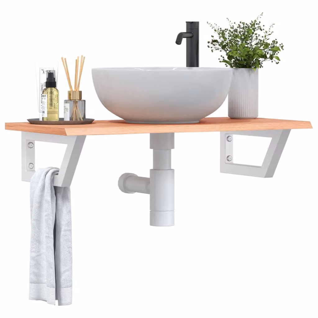 vidaXL Ripiano a Parete per Lavabo Moderno in Rovere e Metallo, Bianco e Marrone, L: 80 cm, P: 40 cm, H: 17 cm