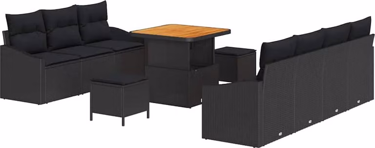 Set Divano da Giardino con cuscino 10 pcs Nero polyrattan