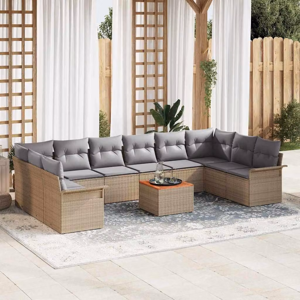 Maison Exclusive - Set Divano da Giardino con cuscino 11 pcs Beige polyrattan