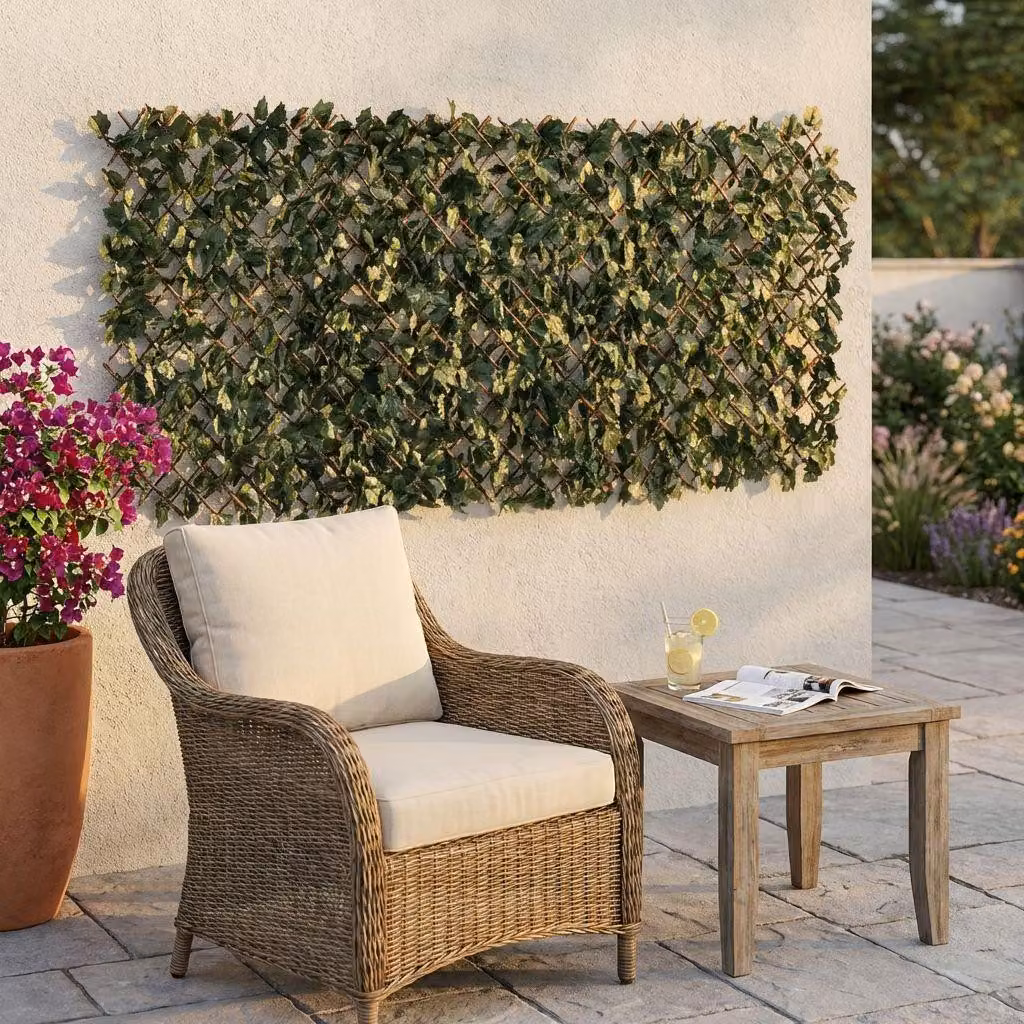 Milani Home - siepe artificiale estensibile in legno 100 x 200 cm, griglia frangivista per balcone, terrazzo e giardino