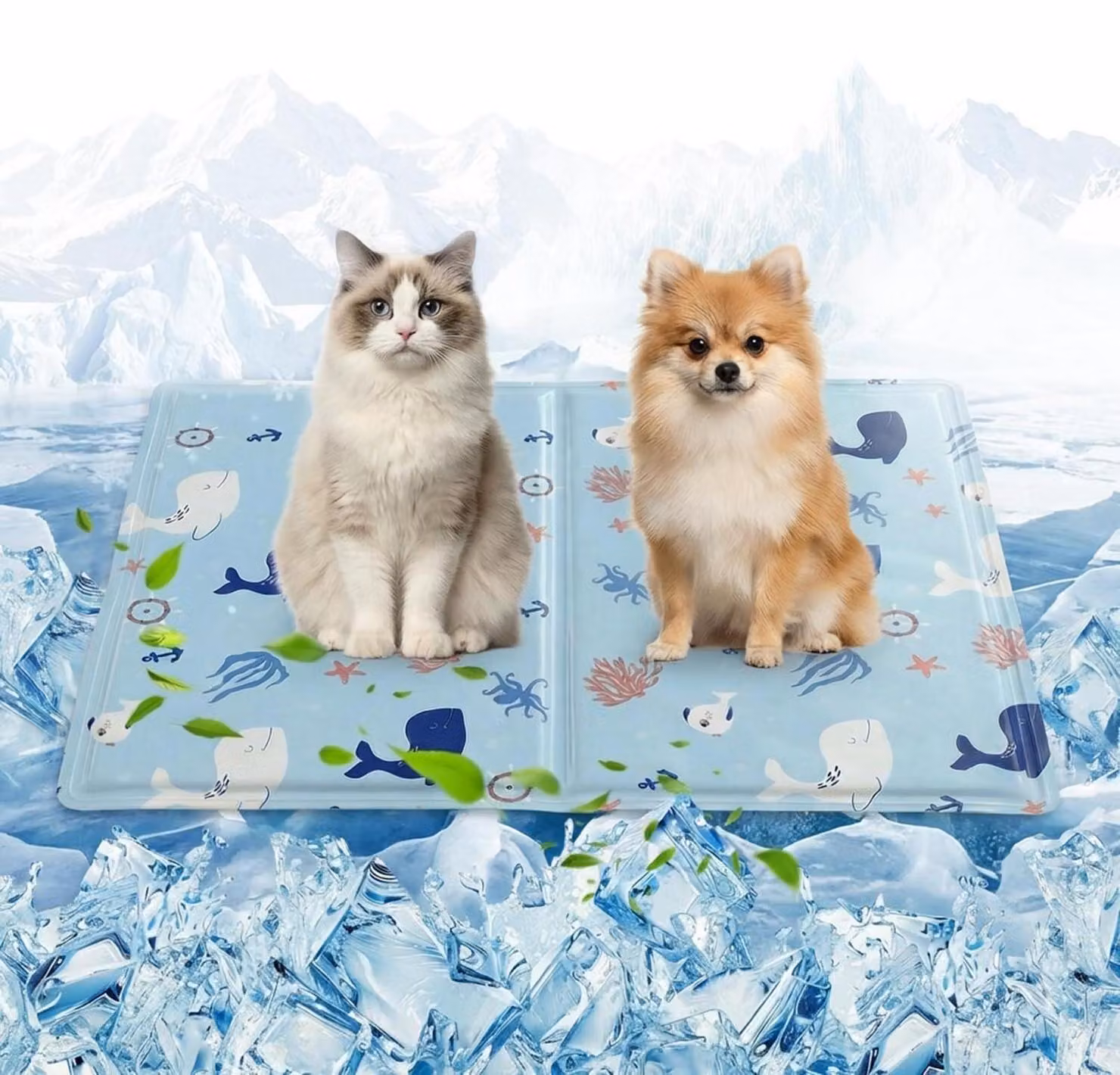 Tappetino refrigerante per cani, 50x65 cm, auto-refrigerante, gel non tossico, impermeabile, motivo marino