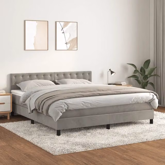 Letto a molle con materasso ibrido vidaXL in velluto grigio e bianco L/P/H: 160 x 200 x 78 cm
