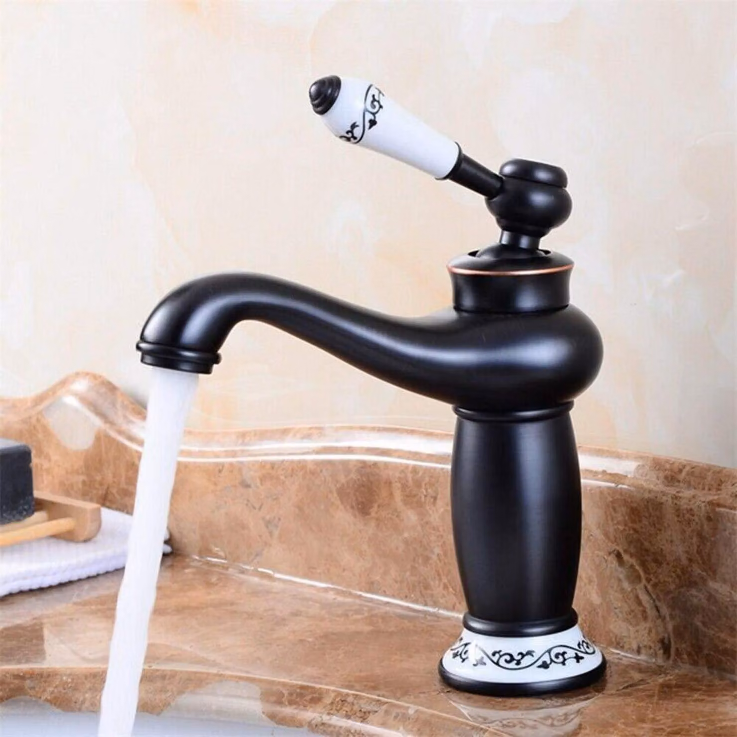 Miscelatore monocomando vintage nero per lavabo, adatto per bagno/cucina