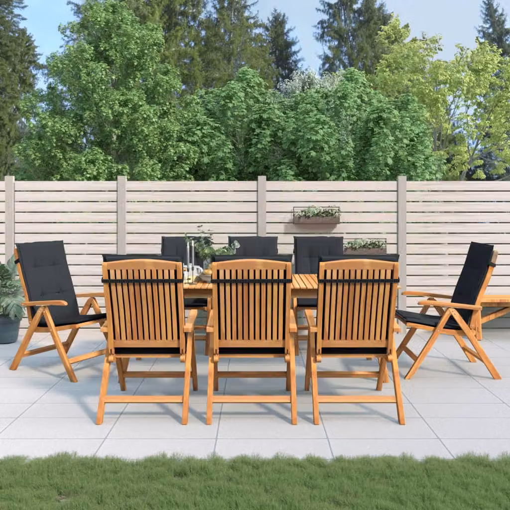 Set di 8 sedie pieghevoli reclinabili con cuscini vidaXL in legno di teak marrone e nero per giardino