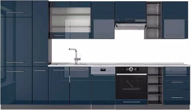 Cucina componibile Fame-Line Vicco Blu scuro lucido e Antracite L: 355 cm