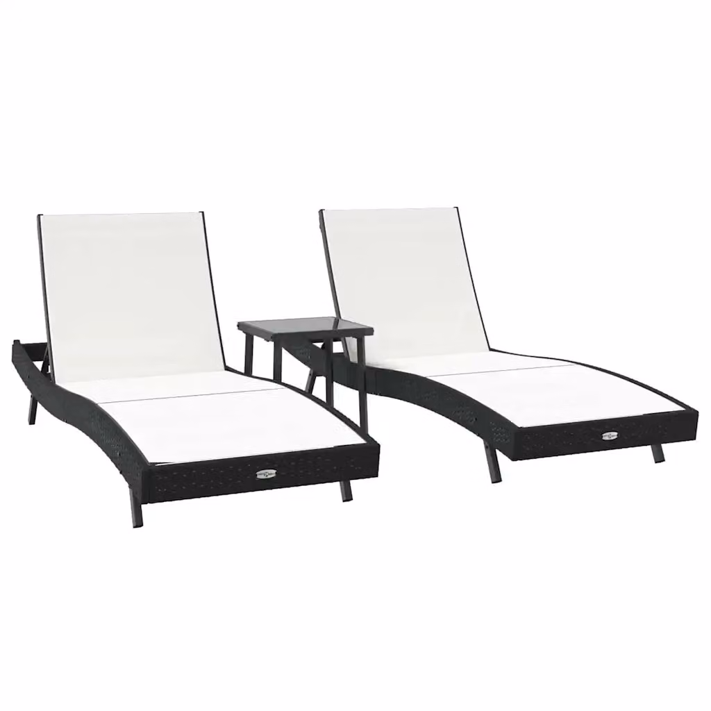 Set di 3 lettini da sole vidaXL in polyrattan nero e bianco con poggiatesta regolabile L: 197 cm, P: 70 cm, H: 82 cm – 2