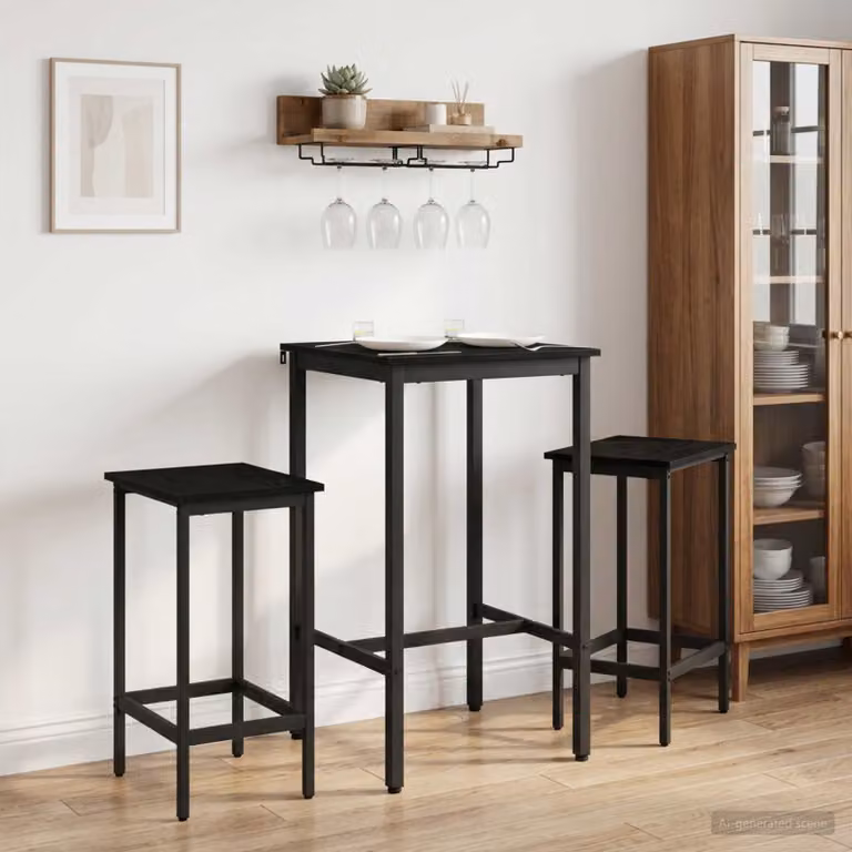 Set di 2 sgabelli da bar moderni vidaXL in nero con finitura opaca L: 40 cm, P: 32 cm, H: 74 cm