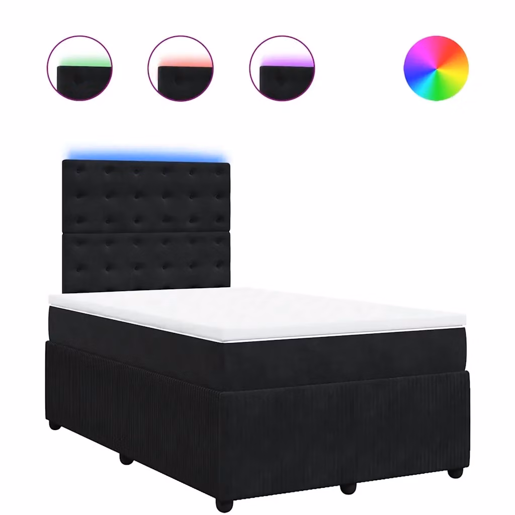 Letto moderno vidaXL con materasso ibrido e struttura in velluto nero e bianco, dotato di illuminazione sottostante e porta USB, L/P/H: 120 x 200 x 150,5 cm – 2