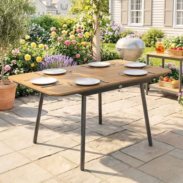 Tavolo da giardino rettangolare estensibile REDOM in metallo e composito marrone