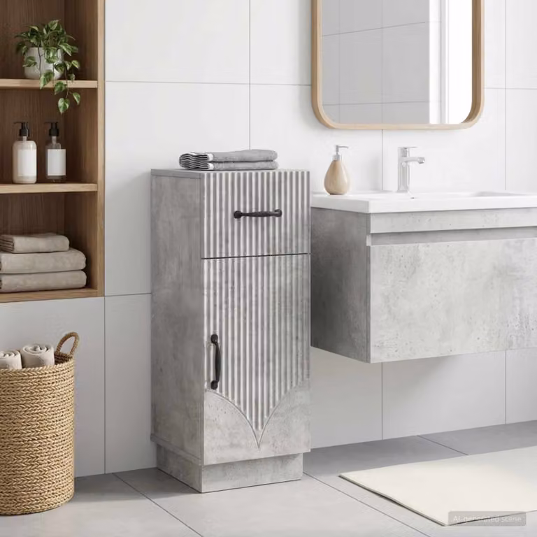 Mobiletto da bagno moderno vidaXL HOORN in MDF e metallo, Grigio e Nero, L: 30 cm, P: 31 cm, H: 77 cm