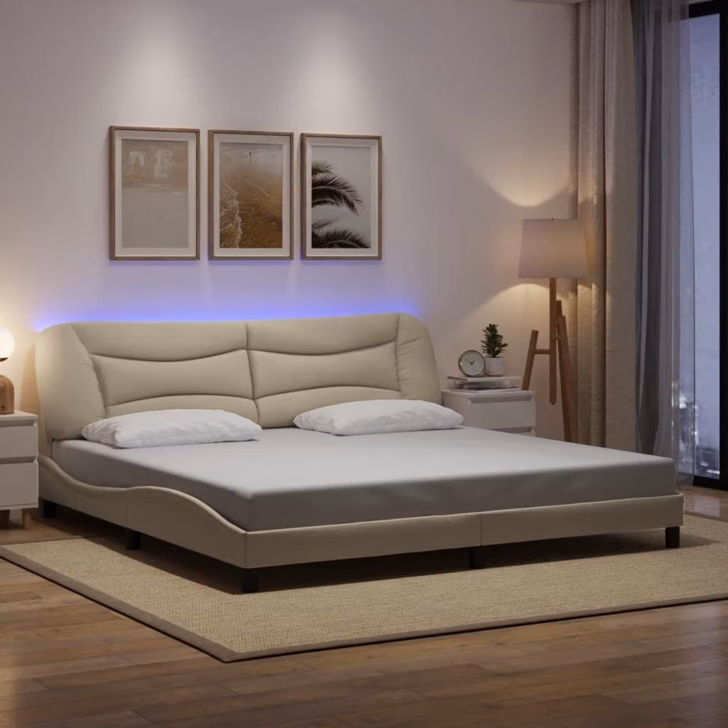 vidaXL Giroletto Hvar con LED e porta USB, Colore Beige, L/P: 200 x 200 cm