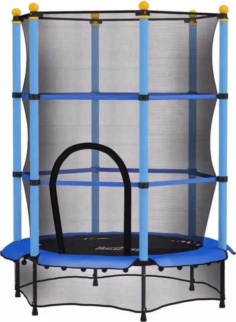 Trampolino per bambini rotondo 140 x 190 cm rete di sicurezza porta con cerniera moderno contemporaneo in acciaio galvanizzato blu 21_0000334