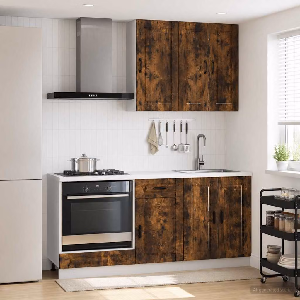 Unità cucina moderna vidaXL PORTO in 5 pezzi, Rovere Fumo, Legno ingegnerizzato