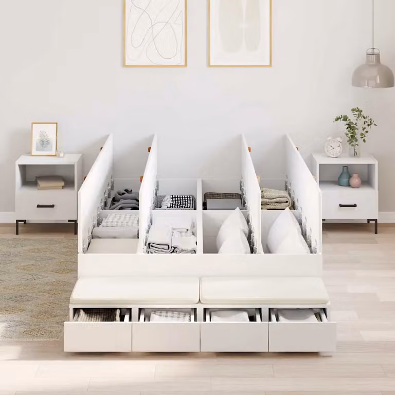 vidaXL Struttura letto con contenitore e cassetti in legno e MDF Bianco L 120 x P 200 cm