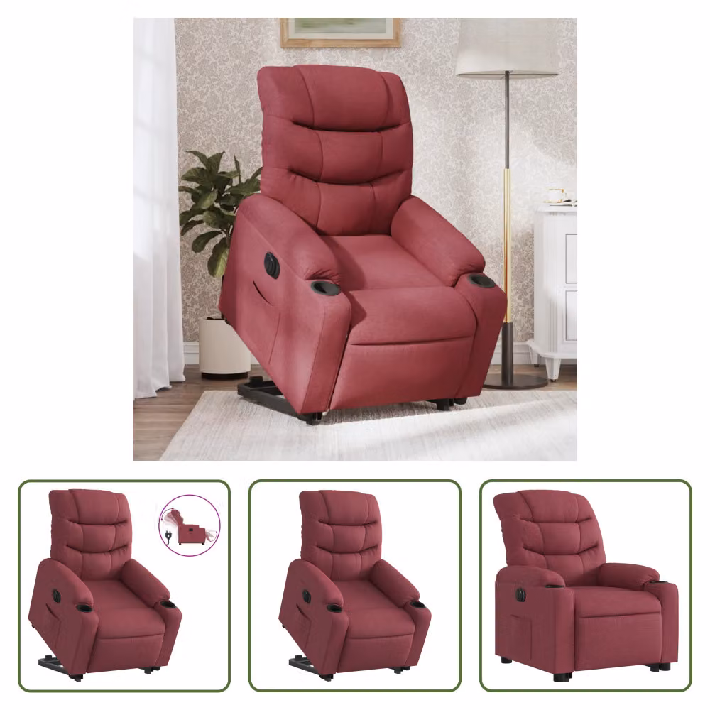The Living Store Poltrona relax con supporto elettrico in tessuto rosso vino