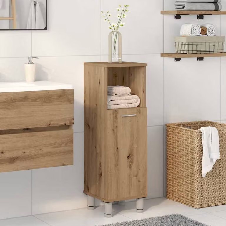 Armadietto da bagno moderno vidaXL in legno marrone con ante a battente e ripiani interni, L/P/H: 30 x 30 x 95 cm