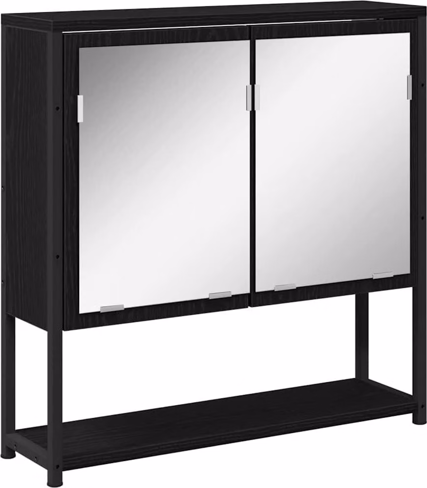 Mobiletto per specchio con porta Rovere Nero 60 x 16 x 60 cm