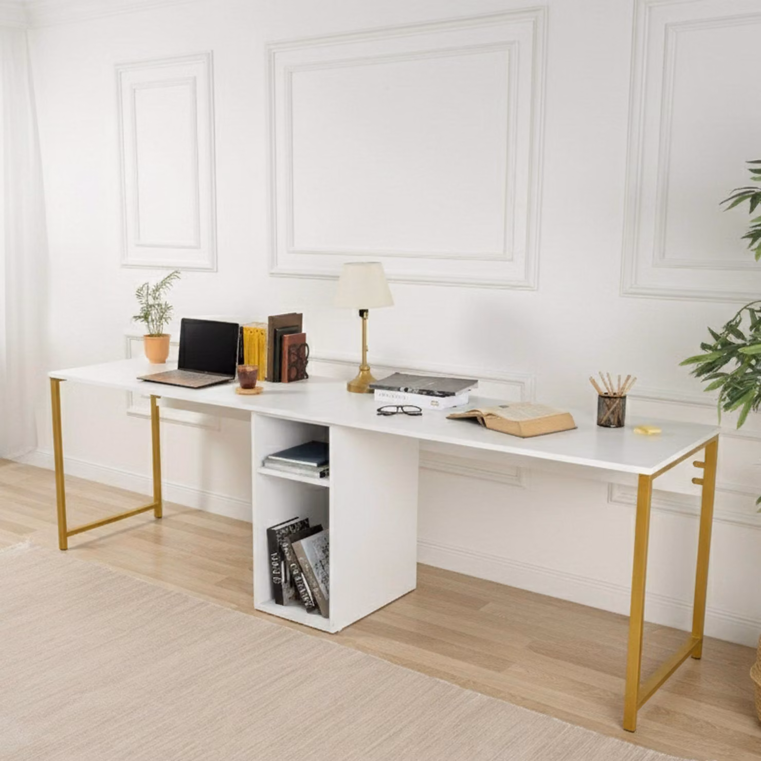Dmora Scrivania Violet 60x240x74h cm oro, un Vano un Ripiano
