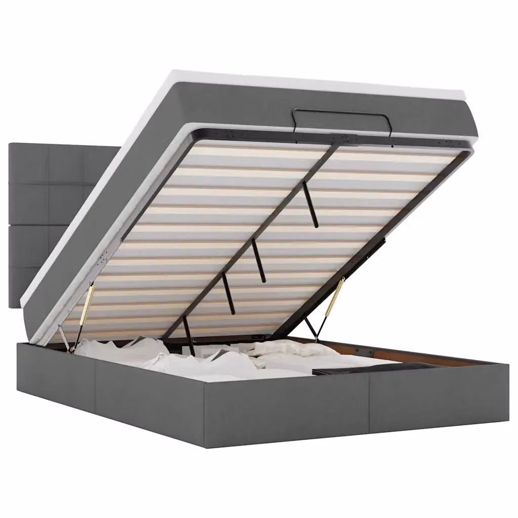 Letto con contenitore a sollevamento e materasso vidaXL in tessuto grigio e bianco L/P/H: 200 x 140 x 44 cm – 2